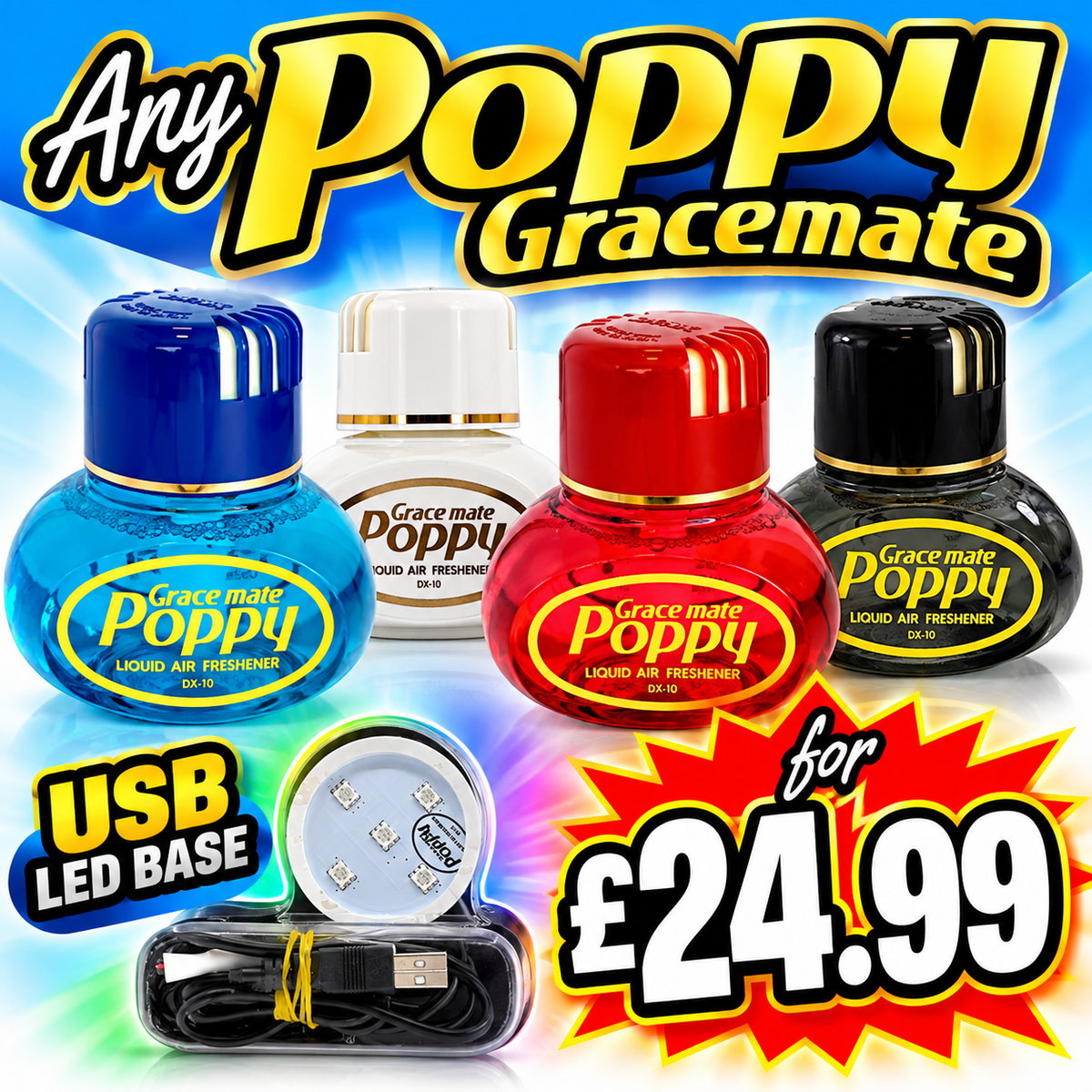 Gracemate Poppy Air Freshner (150ML) with USB Lightbase