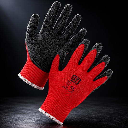 2x Pair - Supertouch SPG-2012 Latex-Palm Grip Handler Gloves (Red)